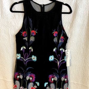 NWT Nicole Miller Black Embroidered Floral Dress 8
